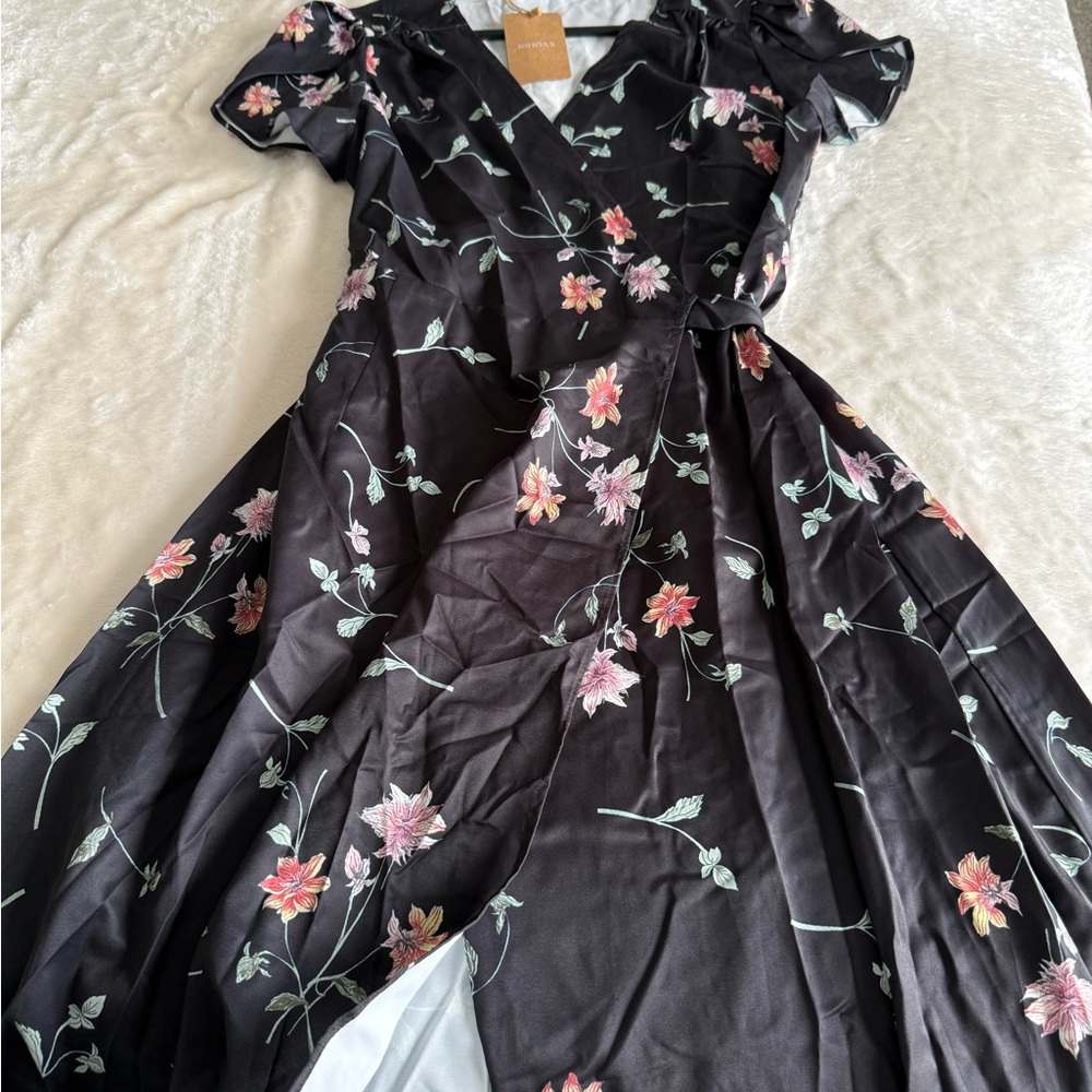 RIHOAS Black Floral High Low Dress